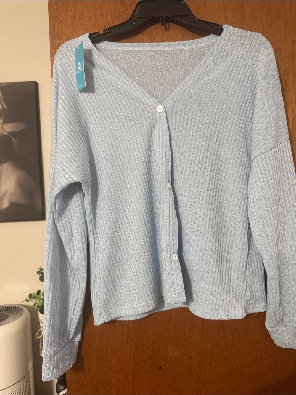 Light Blue Ribbed Button-Front Top & short set - Picture 2 of 7